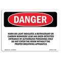 Signmission Safety Sign, OSHA Danger, 10" Height, Horn Or Light Indicates A Refrigerant Or, Landscape OS-DS-D-1014-L-2149